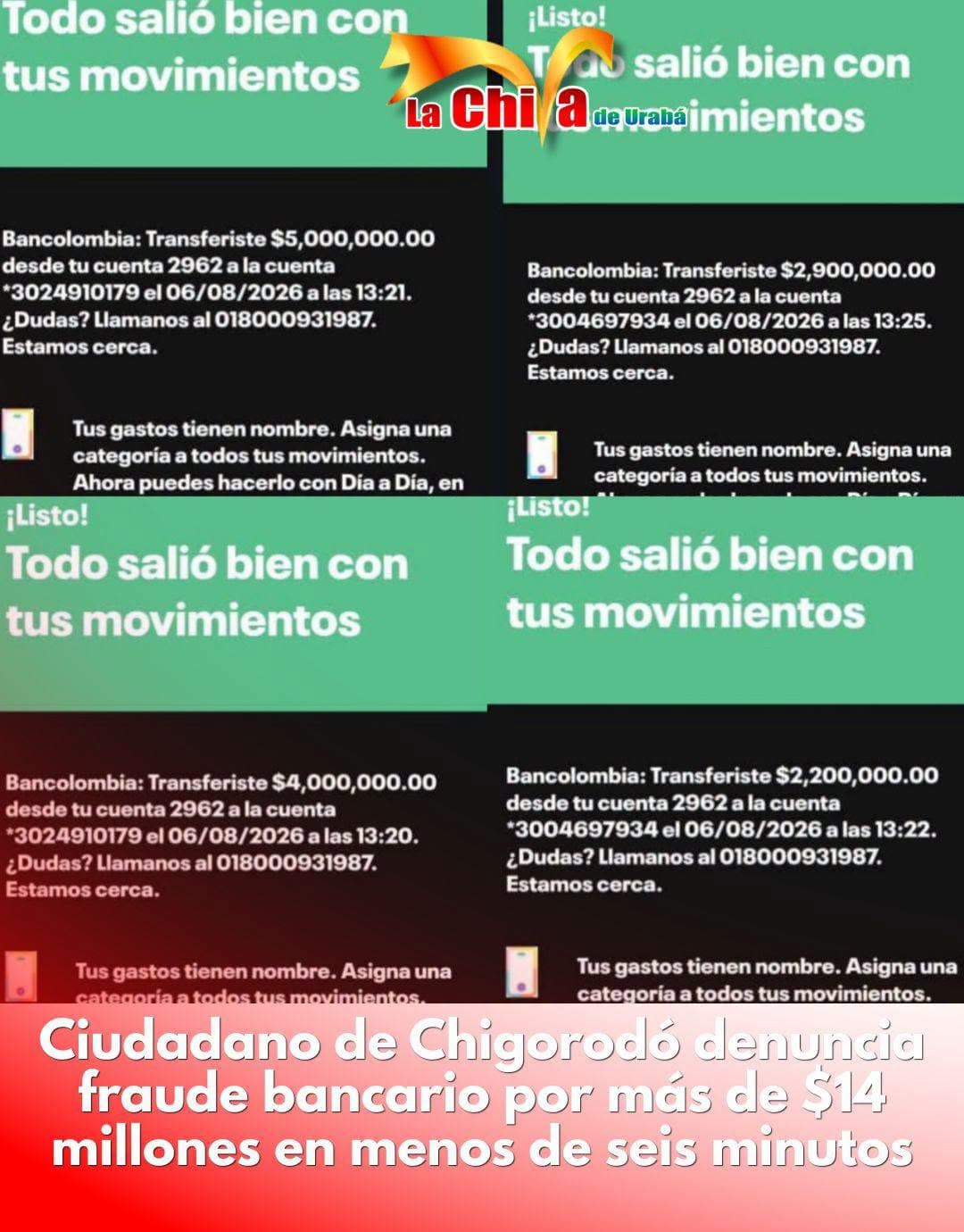 Ciudadano de Chigorodó denunció presunto fraude bancario por $14,1 millones